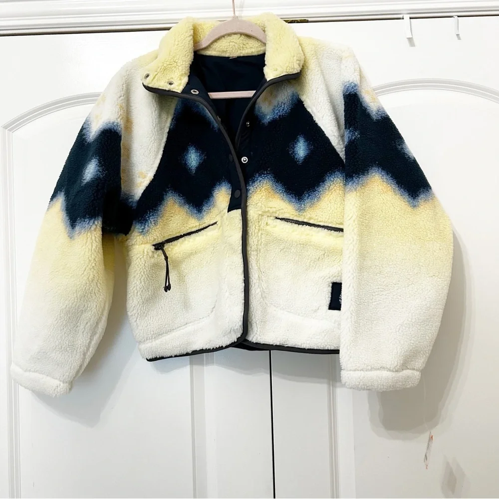 NWT Free People Hit The Slopes Fleece Jacket Soft Glow Sun Combo